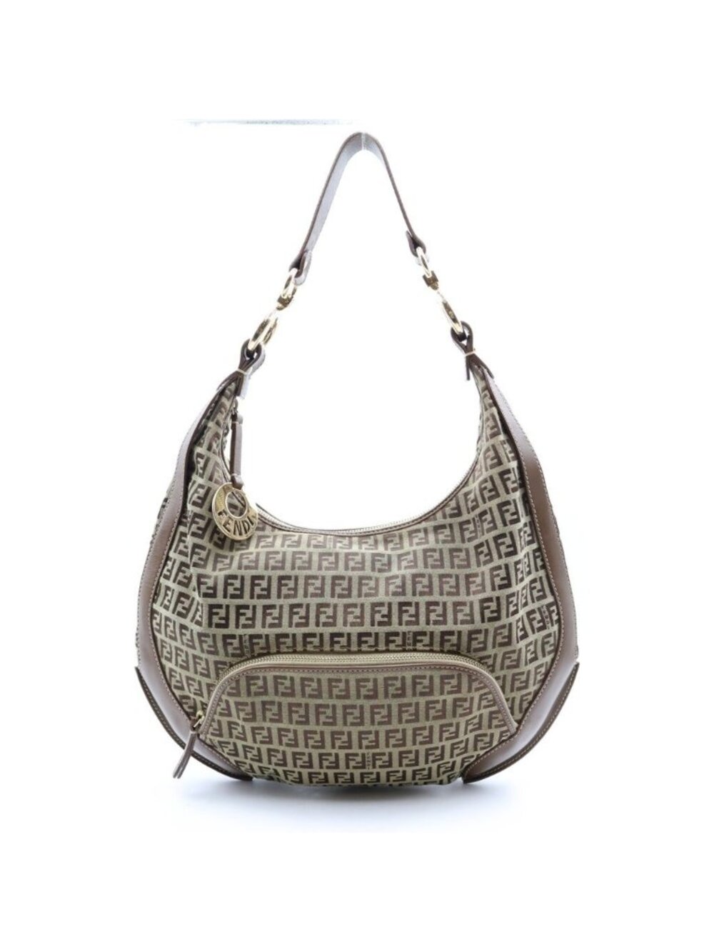 Fendi Zucchino Zucca Pattern Bag Handbag Brown Canvas Leather Gold